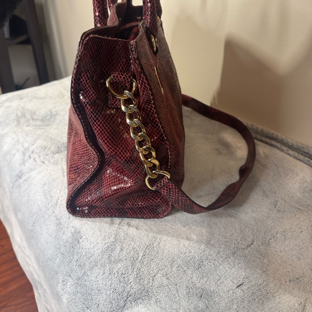 Michael Kors Large Red & Black Python Embossed Leather Satchel - Gold HW - Picture 7 of 16